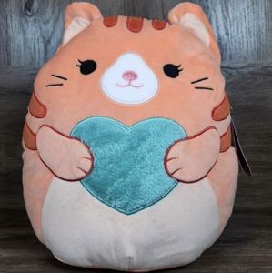 Squishmallows 11"to12" Gigi Tabby Cat Orange Holding Fuzzy Heart Stuffed Animal